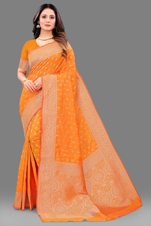 Load image into Gallery viewer, Exquisite Orange Soft Banarasi Silk Saree With Majesty Blouse Piece
