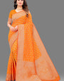 Exquisite Orange Soft Banarasi Silk Saree With Majesty Blouse Piece