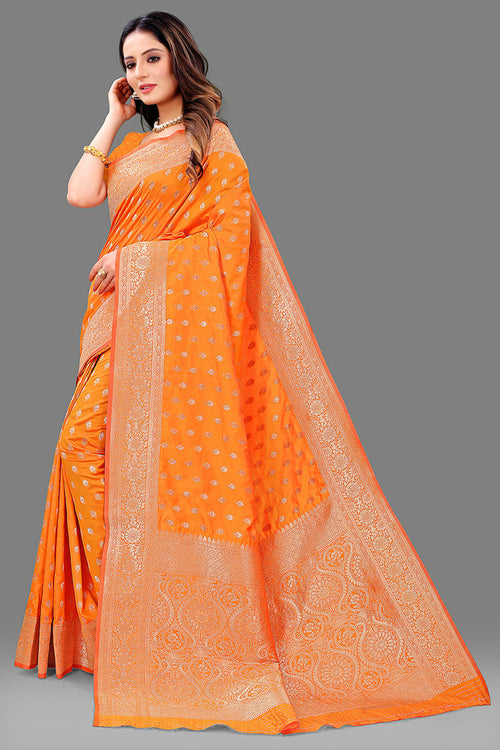 Load image into Gallery viewer, Exquisite Orange Soft Banarasi Silk Saree With Majesty Blouse Piece
