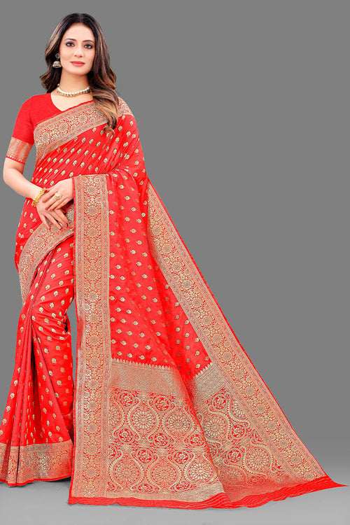 Load image into Gallery viewer, Sensational Red Soft Banarasi Silk Saree With Lovely Blouse Piece
