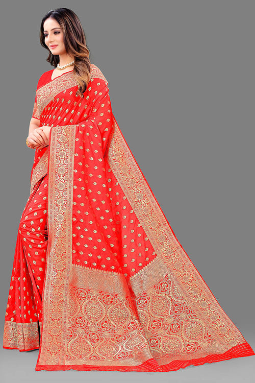 Load image into Gallery viewer, Sensational Red Soft Banarasi Silk Saree With Lovely Blouse Piece
