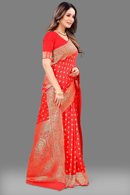 Load image into Gallery viewer, Sensational Red Soft Banarasi Silk Saree With Lovely Blouse Piece
