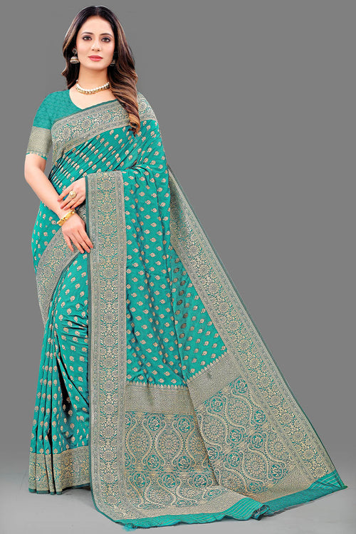 Load image into Gallery viewer, Gleaming Sea Green Soft Banarasi Silk Saree With Invaluable Blouse Piece
