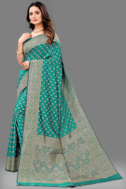 Load image into Gallery viewer, Gleaming Sea Green Soft Banarasi Silk Saree With Invaluable Blouse Piece
