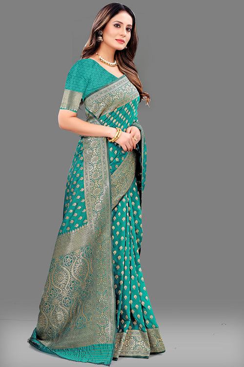 Load image into Gallery viewer, Gleaming Sea Green Soft Banarasi Silk Saree With Invaluable Blouse Piece
