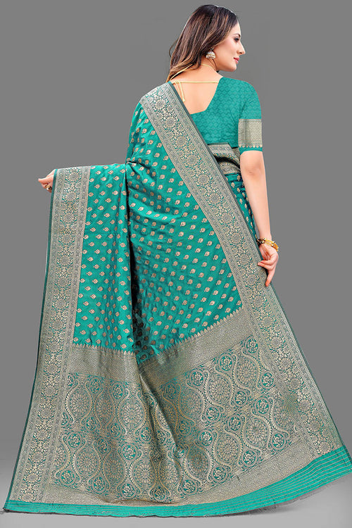 Load image into Gallery viewer, Gleaming Sea Green Soft Banarasi Silk Saree With Invaluable Blouse Piece
