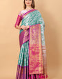 Vestigial Firozi Kanjivaram Silk Saree With Lassitude Blouse Piece