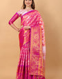 Pleasurable Pink Kanjivaram Silk Saree With Luxuriant Blouse Piece