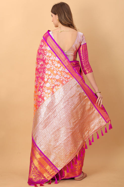 Load image into Gallery viewer, Pleasurable Pink Kanjivaram Silk Saree With Luxuriant Blouse Piece
