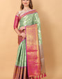 Unequalled Pista Kanjivaram Silk Saree With Scintillating Blouse Piece