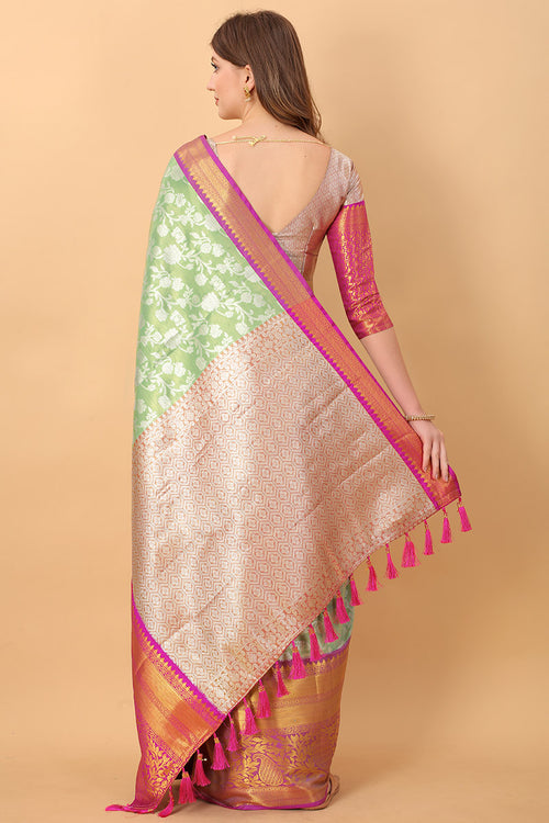 Load image into Gallery viewer, Unequalled Pista Kanjivaram Silk Saree With Scintillating Blouse Piece
