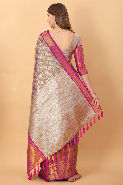 Load image into Gallery viewer, Zephyr Wine Kanjivaram Silk Saree With Ethereal Blouse Piece
