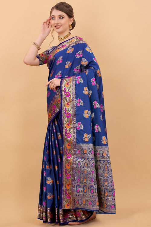 Load image into Gallery viewer, Classy Navy Blue Soft Banarasi Silk Saree With Pretty Blouse Piece
