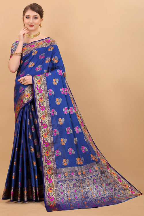 Load image into Gallery viewer, Classy Navy Blue Soft Banarasi Silk Saree With Pretty Blouse Piece
