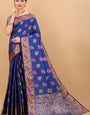 Classy Navy Blue Soft Banarasi Silk Saree With Pretty Blouse Piece