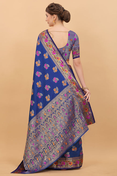 Load image into Gallery viewer, Classy Navy Blue Soft Banarasi Silk Saree With Pretty Blouse Piece
