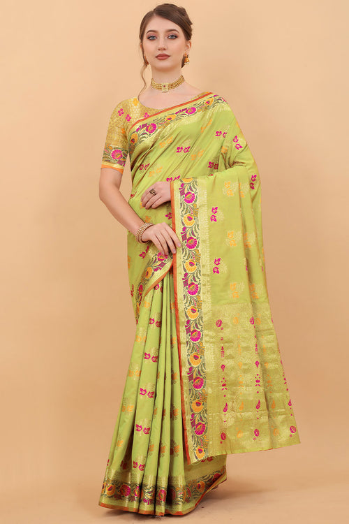 Load image into Gallery viewer, Alluring Parrot Soft Banarasi Silk Saree With Charming Blouse Piece
