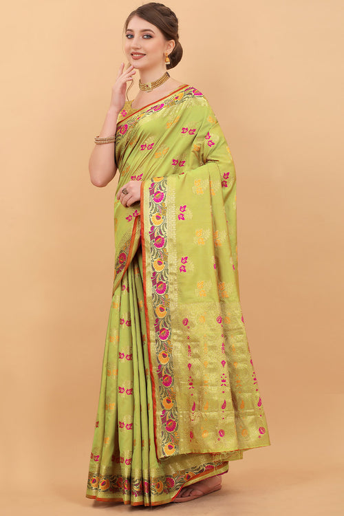 Load image into Gallery viewer, Alluring Parrot Soft Banarasi Silk Saree With Charming Blouse Piece
