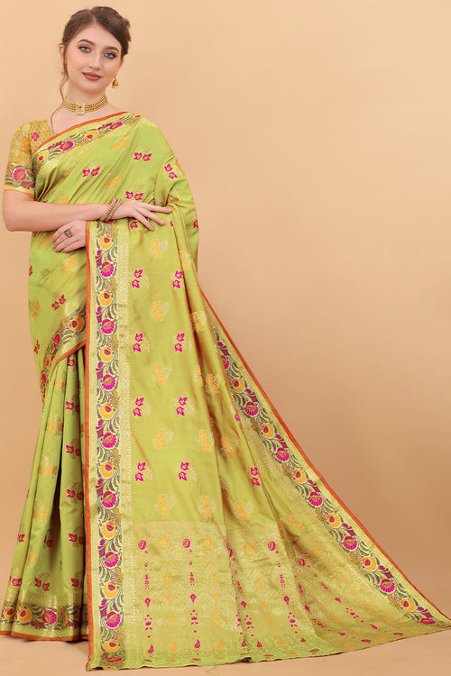 Load image into Gallery viewer, Alluring Parrot Soft Banarasi Silk Saree With Charming Blouse Piece
