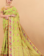 Alluring Parrot Soft Banarasi Silk Saree With Charming Blouse Piece