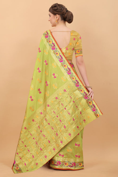 Load image into Gallery viewer, Alluring Parrot Soft Banarasi Silk Saree With Charming Blouse Piece
