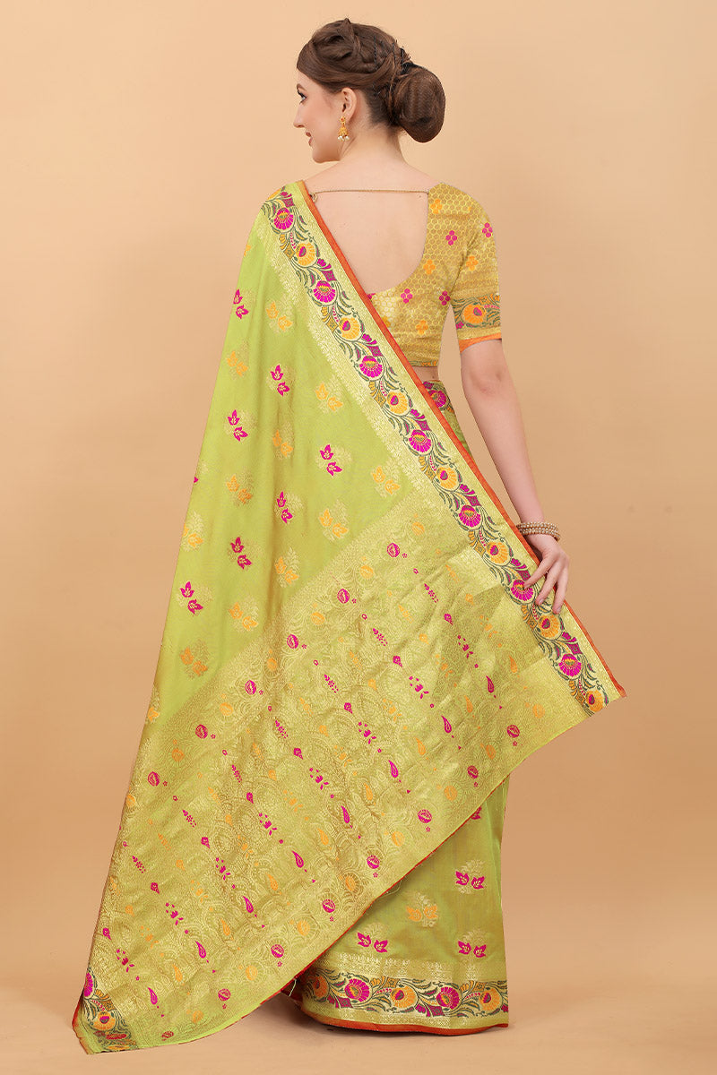 Alluring Parrot Soft Banarasi Silk Saree With Charming Blouse Piece