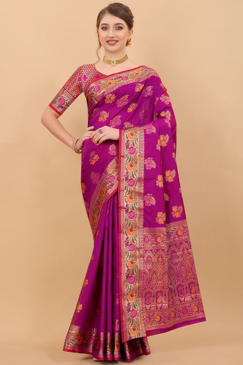 Load image into Gallery viewer, Appealing Purple Soft Banarasi Silk Saree With Exceptional Blouse Piece
