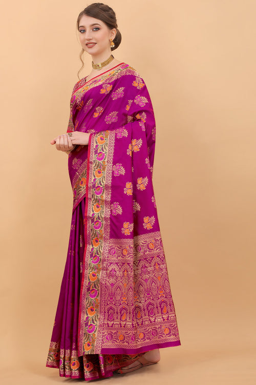 Load image into Gallery viewer, Appealing Purple Soft Banarasi Silk Saree With Exceptional Blouse Piece
