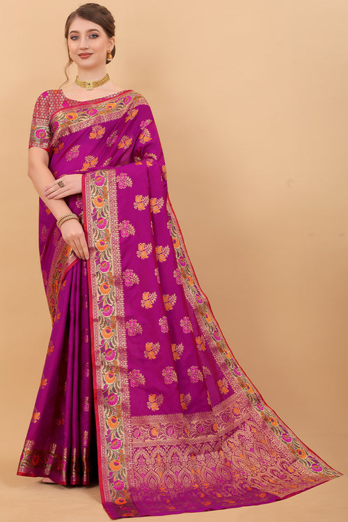 Load image into Gallery viewer, Appealing Purple Soft Banarasi Silk Saree With Exceptional Blouse Piece
