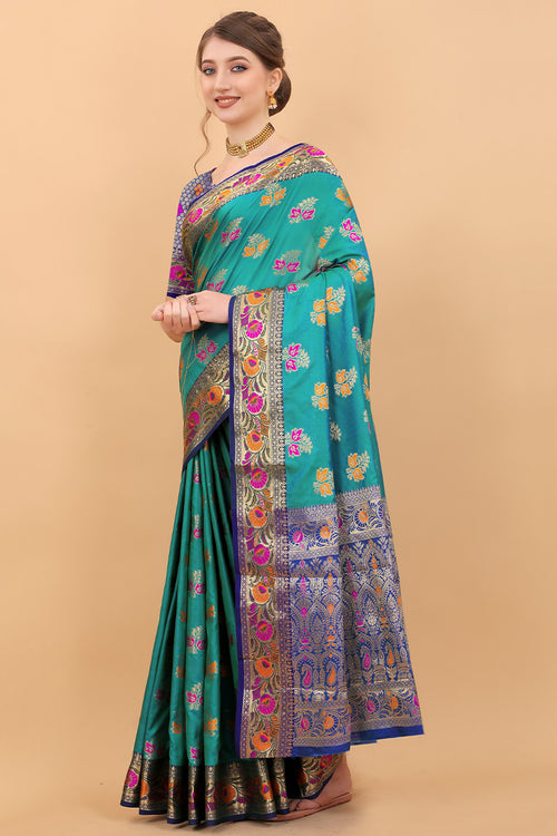 Load image into Gallery viewer, Fancifull Rama Soft Banarasi Silk Saree With Angelic Blouse Piece
