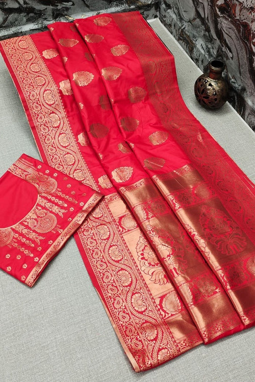 Load image into Gallery viewer, Refreshing Red  Banarasi Silk Saree With Smashing Blouse Piece
