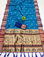 Dazzling Blue Soft Banarasi Silk Saree With Ideal Blouse Piece