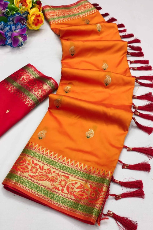 Load image into Gallery viewer, Phenomenal Orange Soft Banarasi Silk Saree With Ideal Blouse Piece
