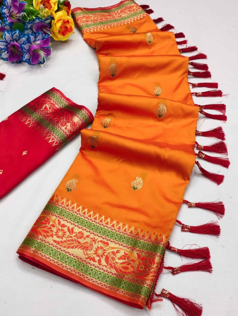 Phenomenal Orange Soft Banarasi Silk Saree With Ideal Blouse Piece