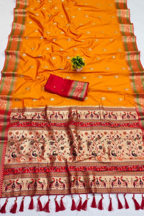 Load image into Gallery viewer, Phenomenal Orange Soft Banarasi Silk Saree With Ideal Blouse Piece
