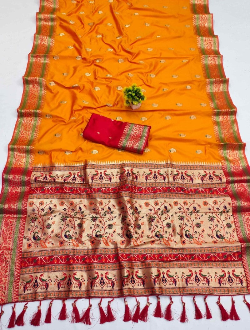 Phenomenal Orange Soft Banarasi Silk Saree With Ideal Blouse Piece