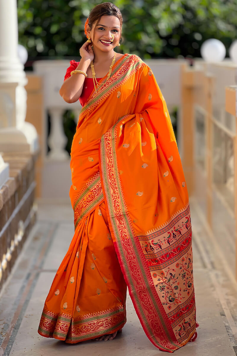 Phenomenal Orange Soft Banarasi Silk Saree With Ideal Blouse Piece