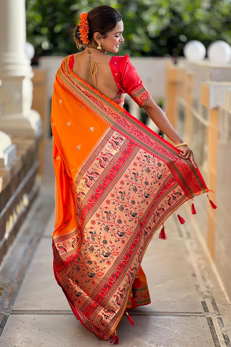 Phenomenal Orange Soft Banarasi Silk Saree With Ideal Blouse Piece