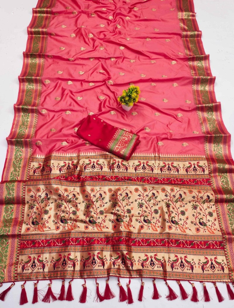 Outstanding Pink Soft Banarasi Silk Saree With Ideal Blouse Piece