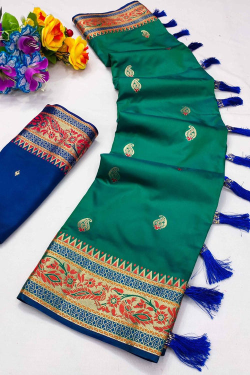 Load image into Gallery viewer, Invaluable Rama Soft Banarasi Silk Saree With Ideal Blouse Piece
