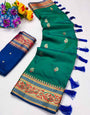 Invaluable Rama Soft Banarasi Silk Saree With Ideal Blouse Piece