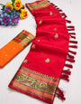 Staring Red Soft Banarasi Silk Saree With Ideal Blouse Piece