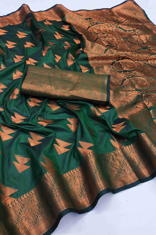 Load image into Gallery viewer, Elegant Dark Green Banarasi  Silk Saree With Forbearance Blouse Piece
