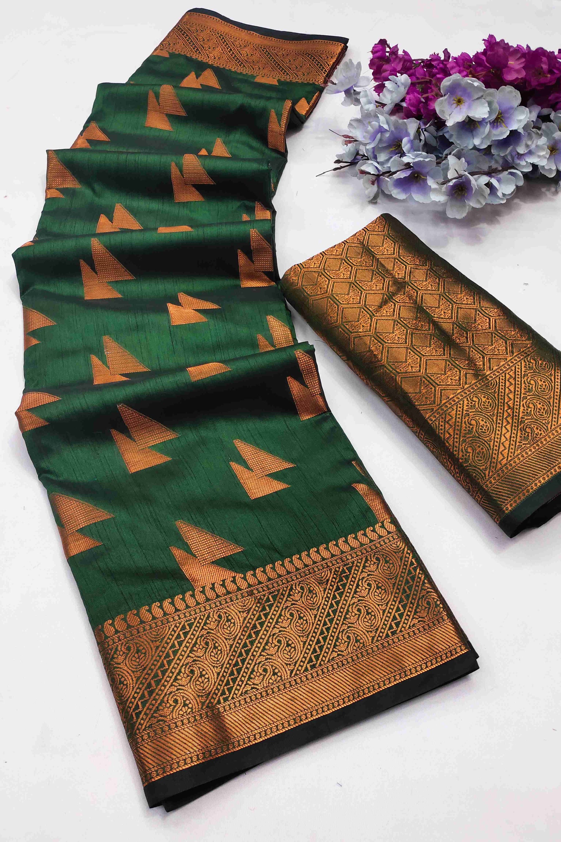 Elegant Dark Green Banarasi  Silk Saree With Forbearance Blouse Piece