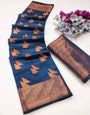 Pretty Navy Blue Banarasi Silk Saree With Forbearance Blouse Piece