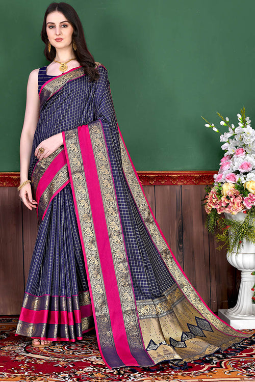 Load image into Gallery viewer, Deserving Navy Blue Soft Banarasi Silk Saree With Breathtaking Blouse Piece
