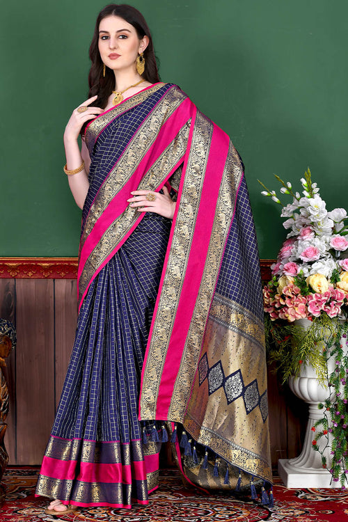 Load image into Gallery viewer, Deserving Navy Blue Soft Banarasi Silk Saree With Breathtaking Blouse Piece
