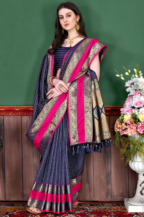 Load image into Gallery viewer, Deserving Navy Blue Soft Banarasi Silk Saree With Breathtaking Blouse Piece
