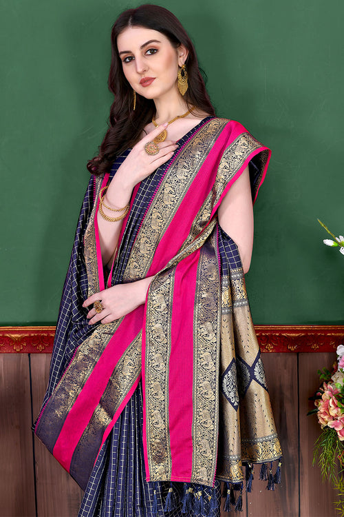 Load image into Gallery viewer, Deserving Navy Blue Soft Banarasi Silk Saree With Breathtaking Blouse Piece
