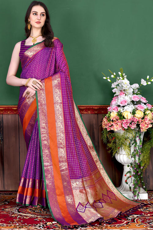 Load image into Gallery viewer, Flamboyant Purple Soft Banarasi Silk Saree With Inspiring Blouse Piece
